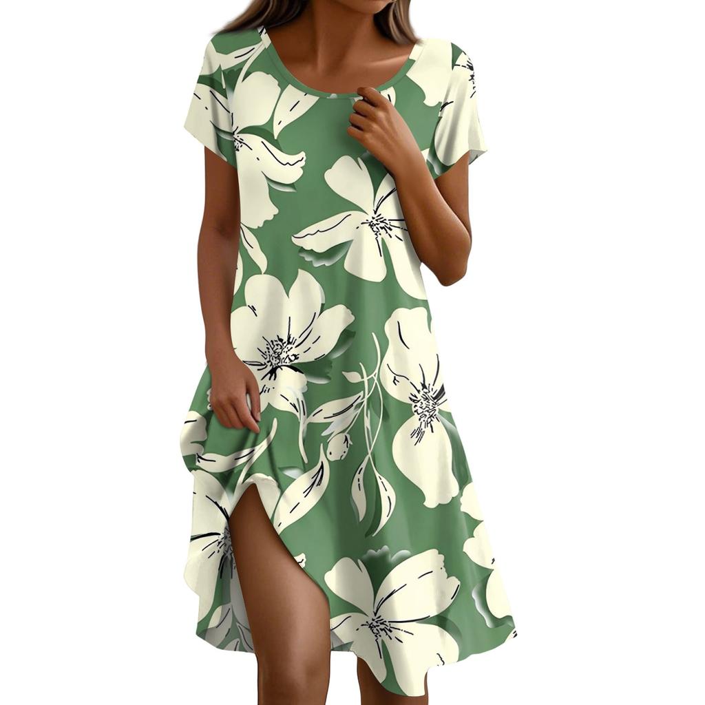 Платье в стиле бохо с коротким рукавом для женщин, повседневное, свободного кроя, летнее, сарафан с цветочным принтом и карманами