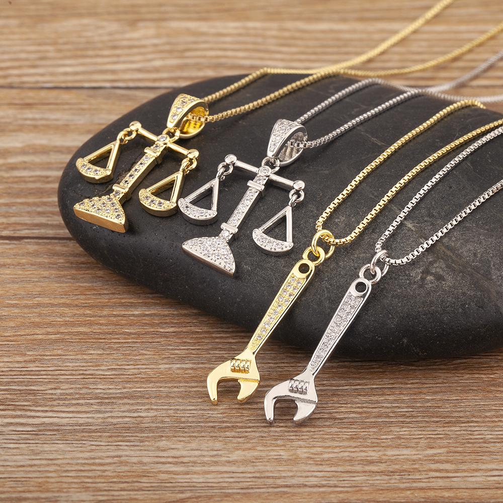 Nidin New Popular Balance Hammer Pliers Shape Charm Pendant Necklace 3 Styles For Women Pave Shiny Crystal Zircon Jewelry Gifts