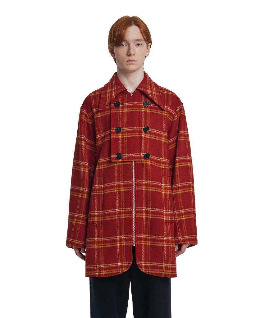 Trunk Project Double-Breasted Check Coat_Red