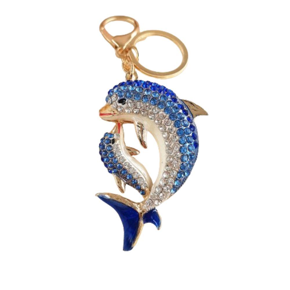 Rhinestone Dolphin Key Ring Metal Cartoon Whale Pendant Gifts for Dolphin Lovers
