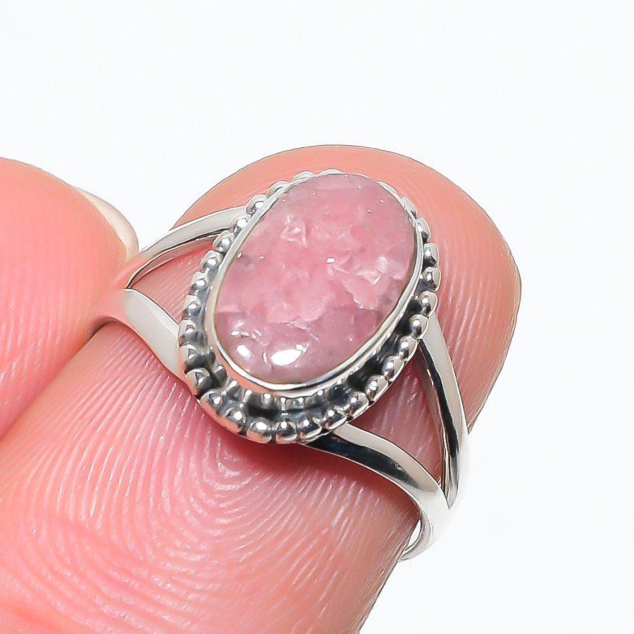 Natural Rhodochrosite Gemstone 925 Solid Sterling Silver Jewelry Ring S.7 M9L99