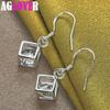 925 Sterling Silver Square AAA Zircon Earrings Jewelry