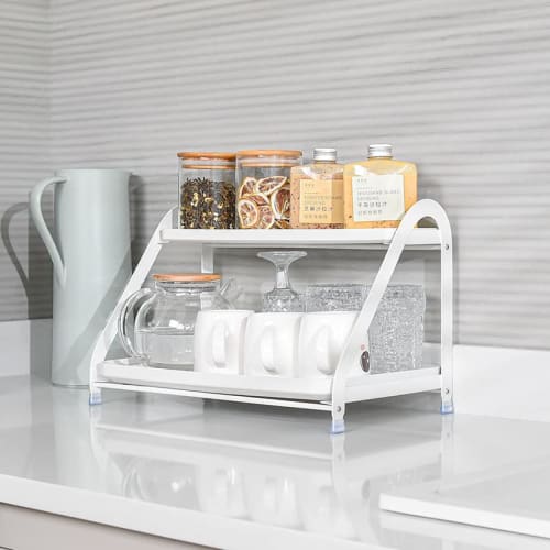 GOENDR Countertop Cup Stand with Draining Tray, Draining Tray, Draining Rack, Glass Holder, Cup Holder, Mug Stand, Drawer, 2-Tier, Angled Kitchen Stor