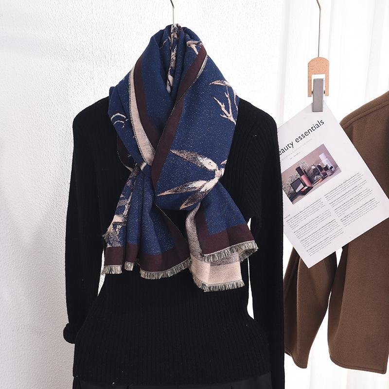 Осень и зима литературный стиль ретро элегантный шарф с принтом ветвей женский модный темперамент с высоким чувством теплая шаль