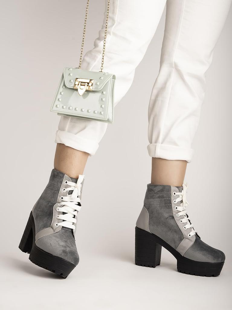 Shoetopia Женские короткие ботильоны на массивном каблуке с нескользящей подошвой, удобные модные ботильоны на щиколотку | Мягкая амортизирующая подошва | Для повседневной носки, вечеринок и зимы