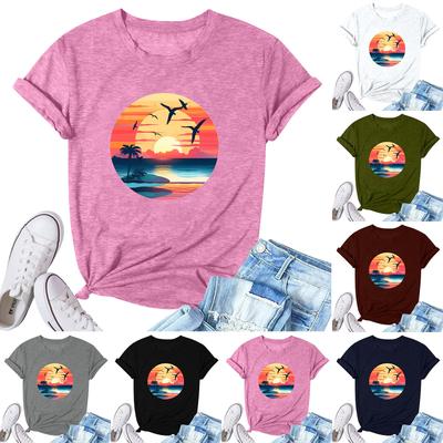 Женская модная повседневная плиссированная футболка с коротким рукавом с принтом