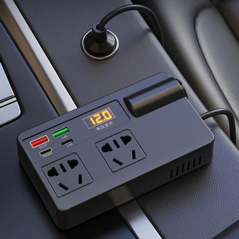 Автомобильный инвертор мощности 120 Вт с портом Type-C PD 30 В и USB-A, от DC12V-24V до 220V, адаптер-розетка в прикуриватель автомобиля, для транспортного средства