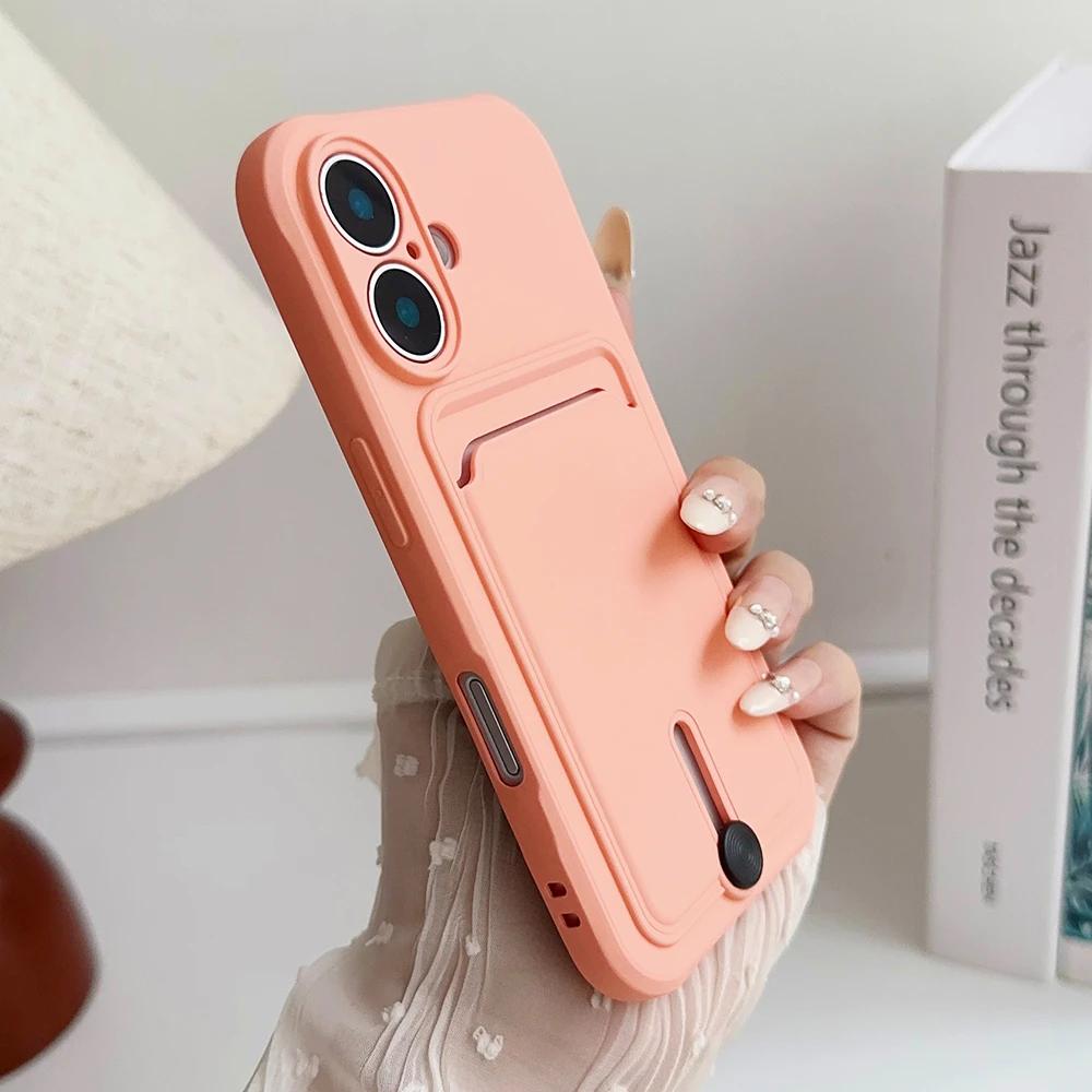 Жидкий силиконовый держатель для карт, чехол-кошелек для iPhone 16 15 14 13 12 11 Pro Max X 7 8 Plus, противоударный, мягкий чехол Candy