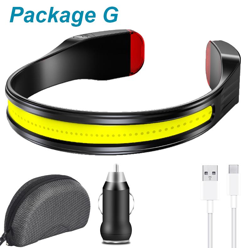 COB LED HeadLamp Type-C USB Rechargeable Headlight Multifunction Light Portable Head Flashlight Lamp Tail White & Red Light