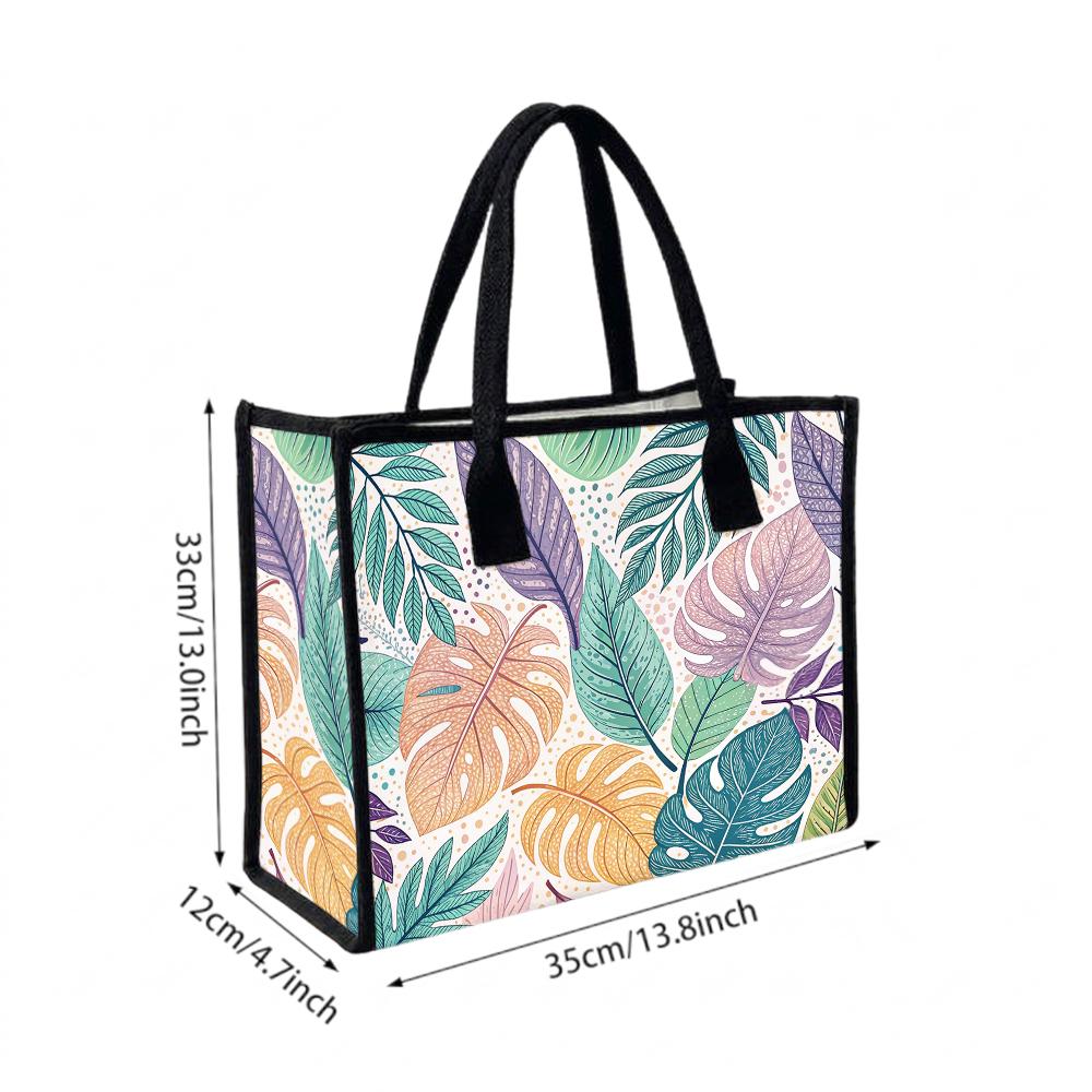 Tropical Leaves Print Casual Tote Bag Lightweight Large Capacity Fashion Shoulder Bag for Daily Commute Shopping