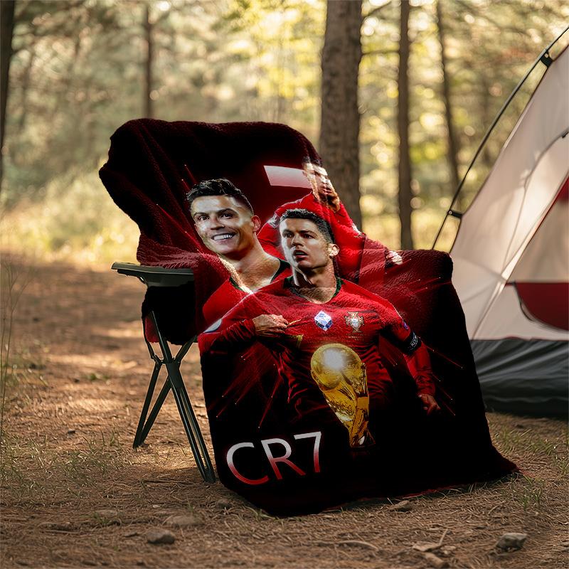 1pc Soccer7 (4) Theme Blanket - Digital Print, Polyester, Cozy for All Seasons, Perfect for Outdoor, Camping, and Travel