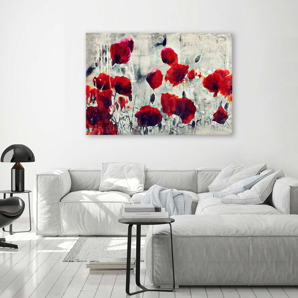 Canvas print, Painted red poppies on a meadow