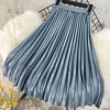 Юбка из золотистого бархата, женская осенне-зимняя юбка А-силуэта с эластичной талией, плиссированная юбка до подбородка, юбка средней длины