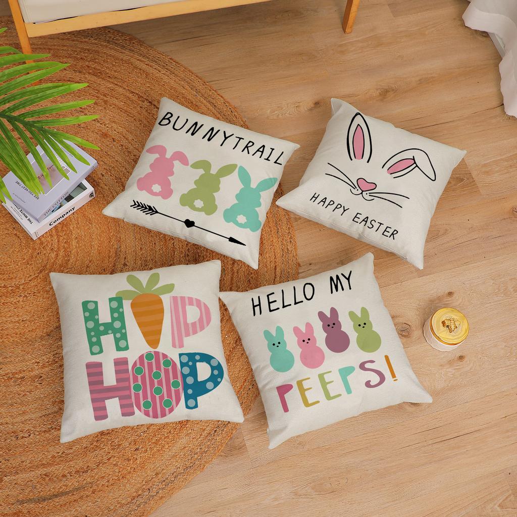 New Easter Pillowcase Rabbit Easter Egg Line Printed Fabric Sofa Pillow Cushion Cover