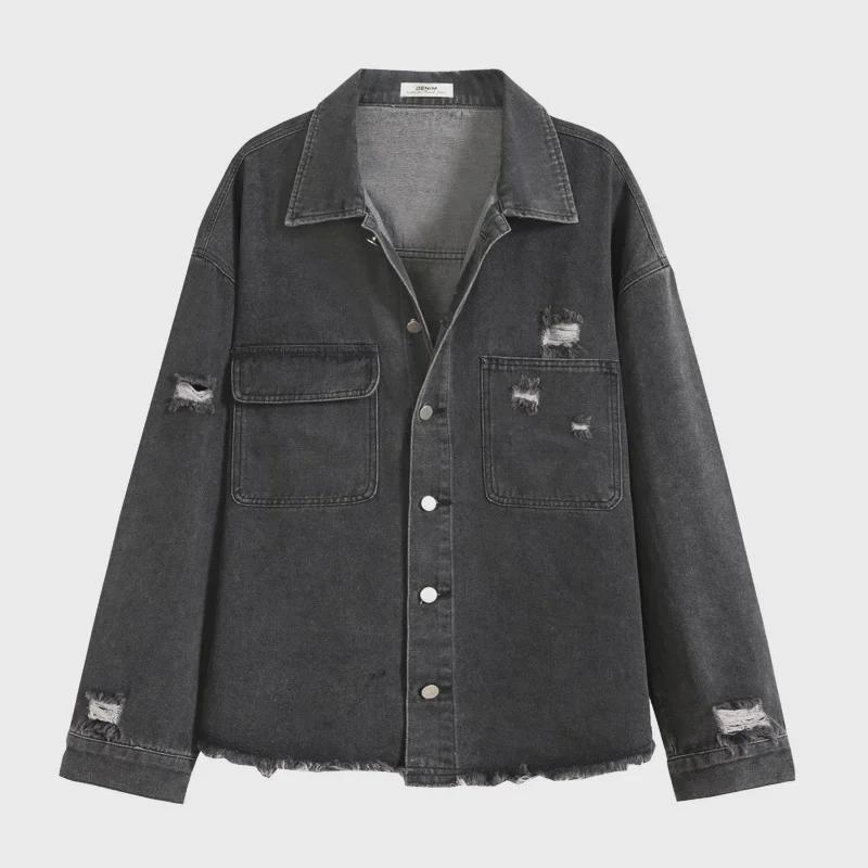 Осень/Зима 2023 Мужская джинсовая куртка свободного кроя - Модная верхняя одежда с лацканами и пуговицами