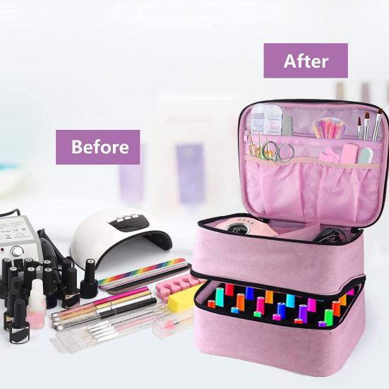 Сумка-органайзер для переноски лаков для ногтей, большой вместимости, двухслойная, на молнии