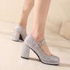 Girls Mary Jane Glitter Dress Shoes High Heel Platform Strap Buckle Women Princess Wedding Party Pumps Bling Golden Silver