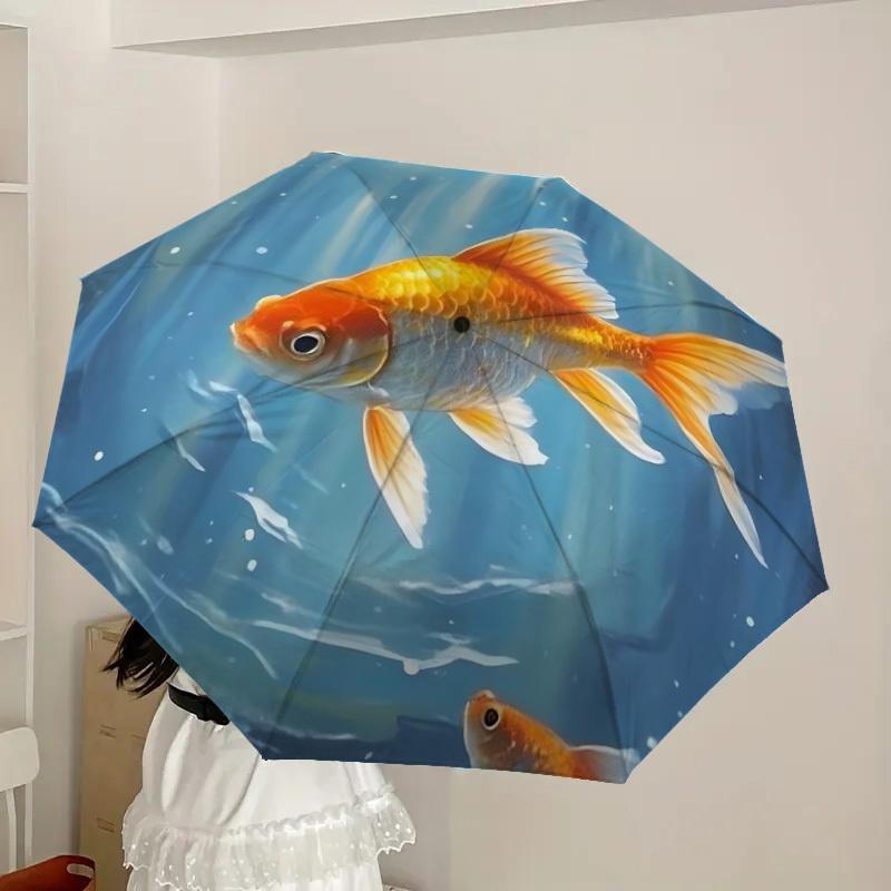 1pc Goldfish Swimming in Water Umbrella with Plastic Handle,Suitable for All Seasons Home Travel Outdoor UmbrellaDD1698