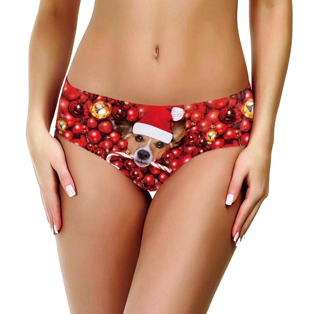 2024 Рождественские клетчатые трусики-танга с цифровой печатью в виде снежинок для женщин
