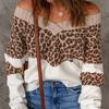 Сексуальные свитера с открытыми плечами, свободная одежда, теплые вязаные топы, модный пуловер с леопардовым принтом, осень и зима 29446