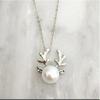 Cute Reindeer Antlers Pearl Chain Pendant Necklace Deer Stag Christmas Present Necklace Christmas Decoration Reindeer Jewelry