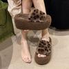 New Sexy Leopard Print One-word Fluffy Slippers Autumn and Winter New Thick-bottomed Open-toed Warm Plush Cotton Slippers Women