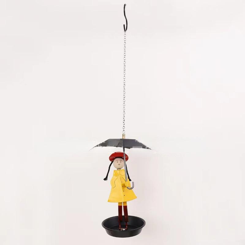 2025 New Umbrella Yellow Little Girl Bird Feeder Metal Outdoor Hanging Feeder Iron Handicraft Hummingbird Feeder