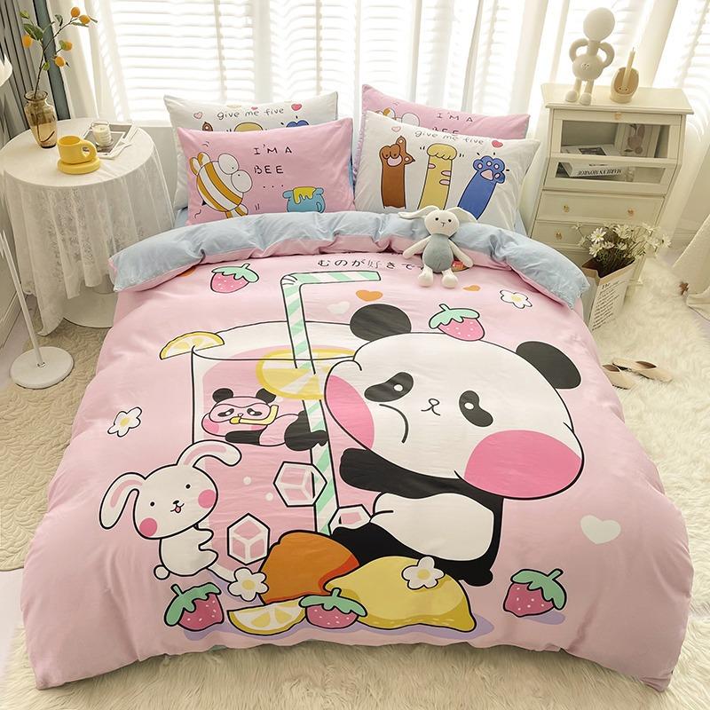 Happy Panda Girl Duvet Cover Pillowcase Cartoon Bedding Set  Adult Boy Girl Bedroom Decoration Gift Single Double Size