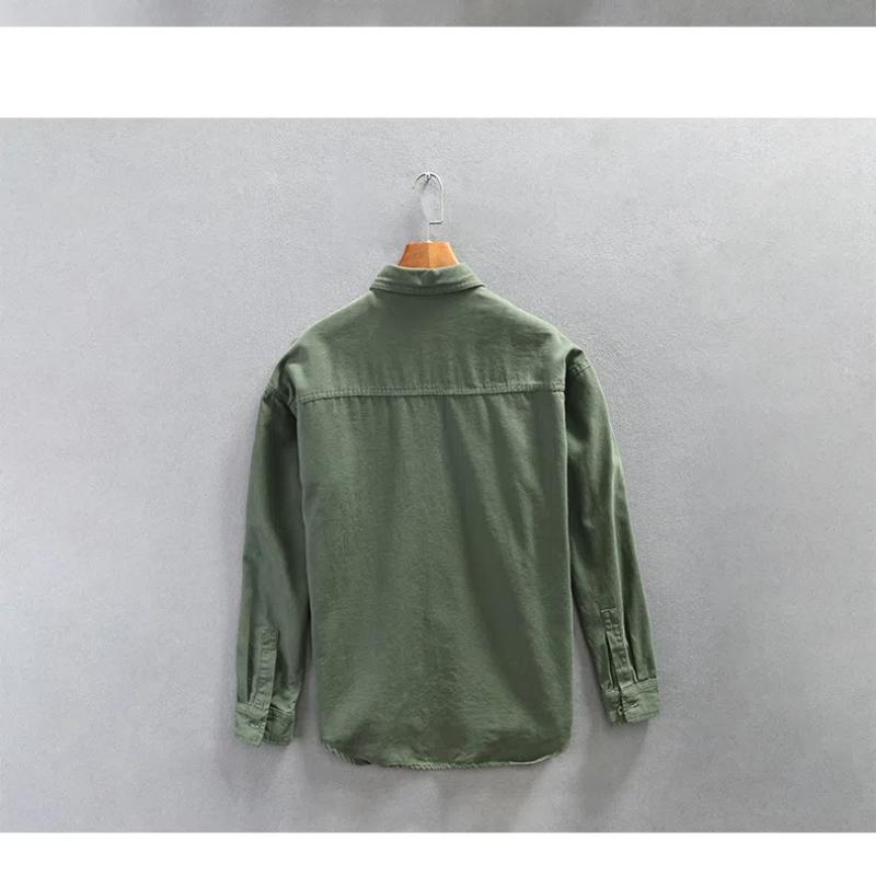 Японский стиль рабочая одежда хлопковые мужские рубашки весна/осень повседневная рубашка с длинным рукавом уличная одежда двойной карман свободный топ на пуговицах