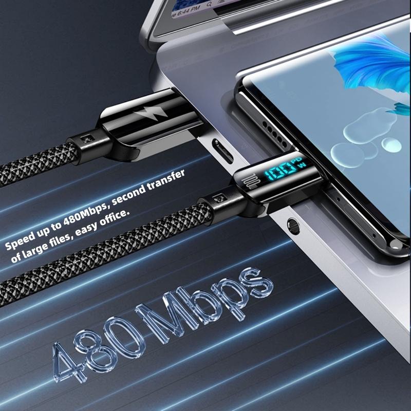100W USB A to Type C Digital Display Fast Charge Cable PD High Speed Data Transfer Braid Cord For iPhone Samsung Huawei Xiaomi