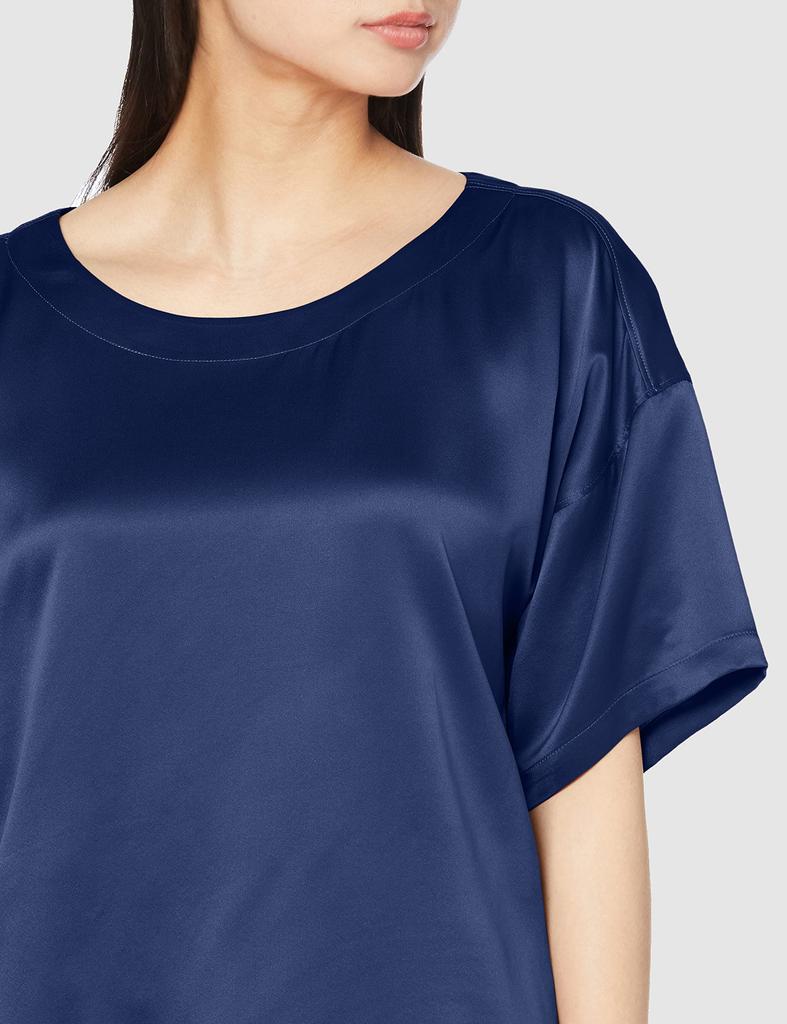 Gunze Kaimin Navi Sleepwear Silk Navy Blue Pajamas, 100% Silk, Half-Sleeve, Half-Length Pants, Satin, Women's,