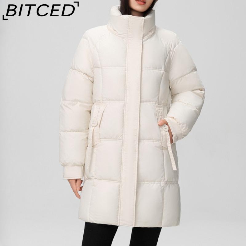 BITCED Fashionable Mid-Length Cotton Coat for Women Trendy Casual Warm-Weather Jacket with Detachable Hood