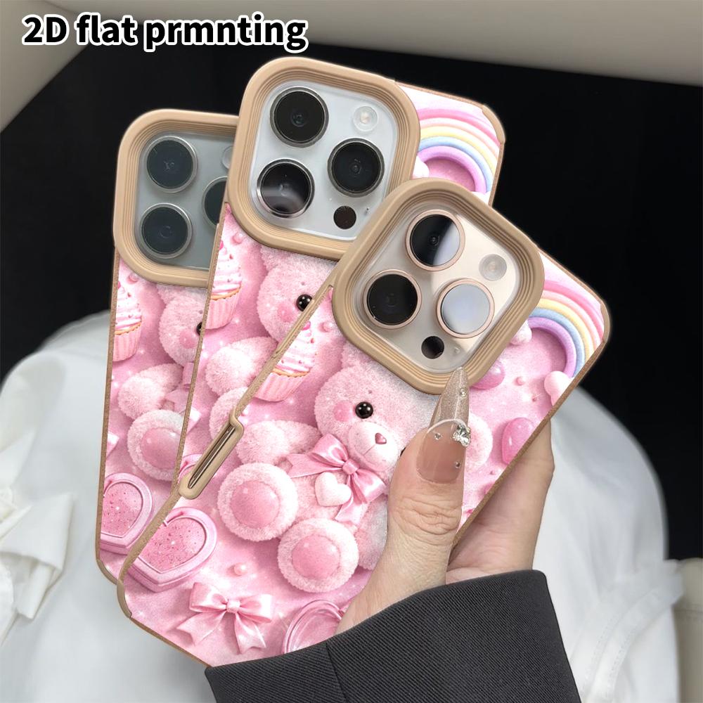 Phone Case: 2D flat lambskin suitable for iPhone 18, 17, 16, 15, 14, 13 Pro protective cases, cute little bear, Christmas and Halloween gifts
