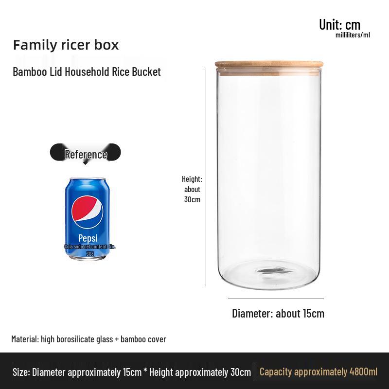 Стеклянная банка для хранения с бамбуковой крышкой - Влагонепроницаемая, пищевая, прозрачный кухонный контейнер