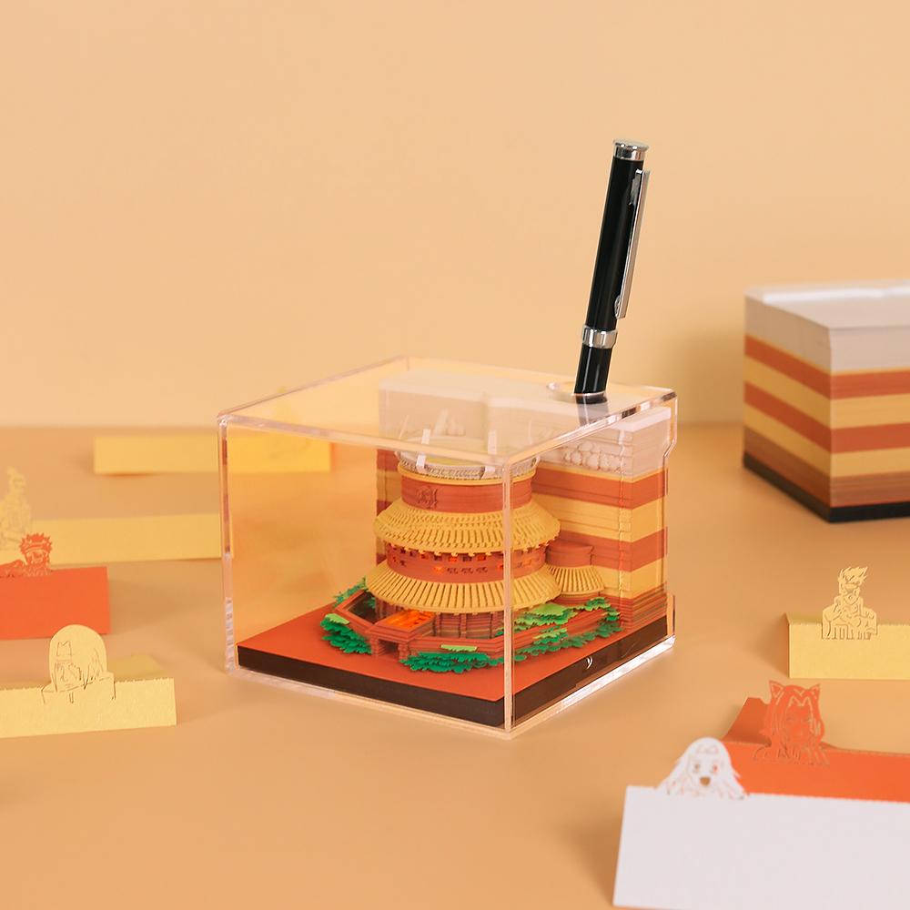Creative Paper Cut 2026 New Product Christmas Holiday Gift Konoha Village Diy Layered Paper 3D Memo Pad With Acrylic Pen Holder
