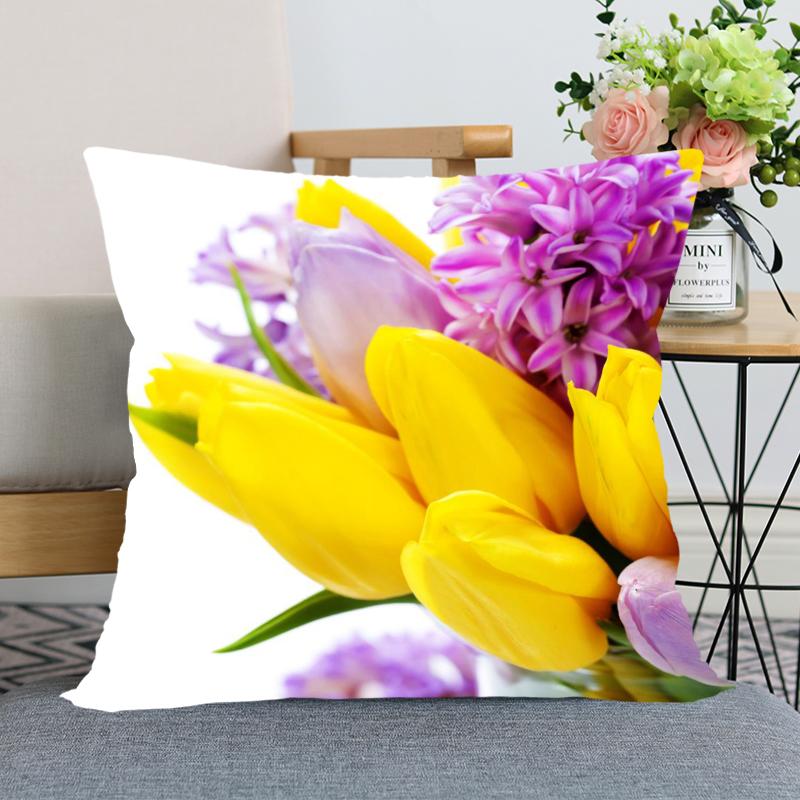 Наволочка с цветком тюльпана, декоративная наволочка для спальни, домашнего офиса, квадратная наволочка, мягкая