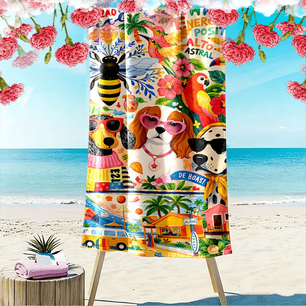 Colorful Tropical Dogs Print A must-have beach towel for beach travel