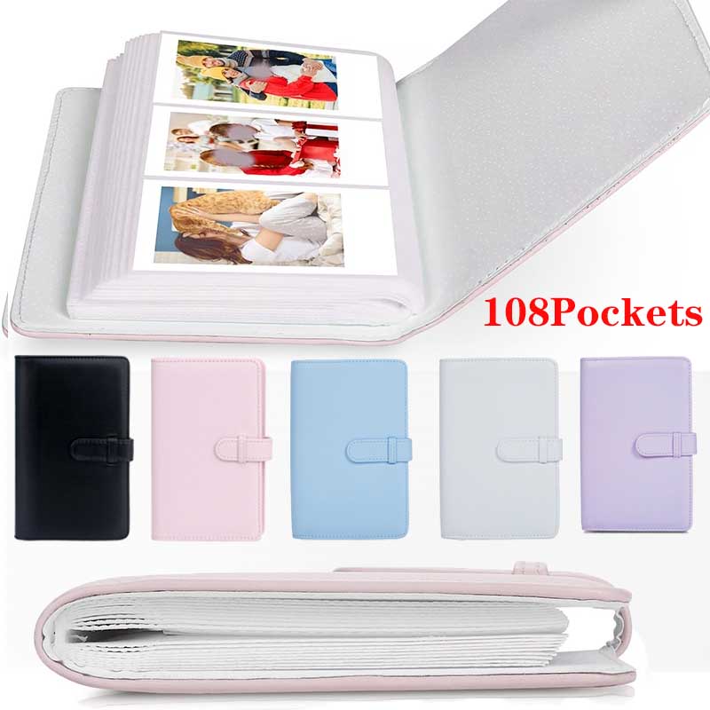 108 Pockets Photo Album for Mini 12 - 3 Inch Film Camera Storage, PU Leather Stamp Collection Book, Mini Photo Paper Organizer