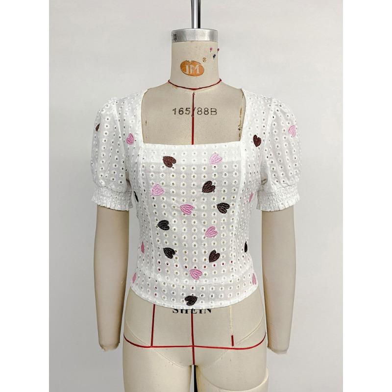 Женская летняя повседневная модная рубашка с пышными рукавами и квадратным воротником Love Square