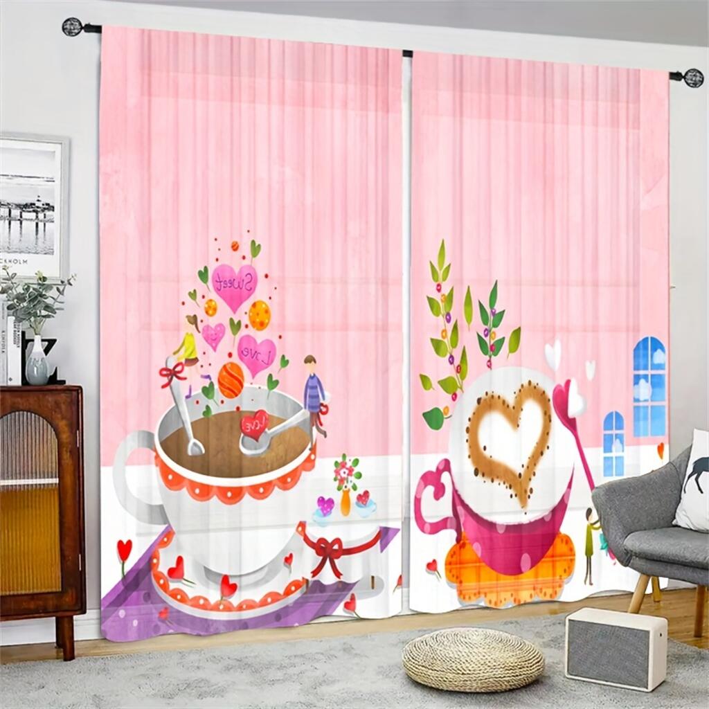 Шторы с принтом в виде розовой вишни Романтичные цветы 3D шторы Теплые декоративные шторы для комнаты девочки, комплект из двух штук
