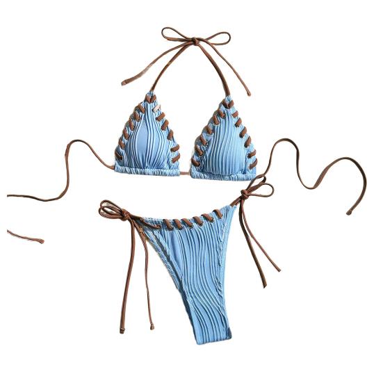 2 шт./комплект женский комплект бикини сексуальный плиссированный пэчворк цветной бюстгальтер халтер высокая талия плавки комплект со шнуровкой пляжный купальник