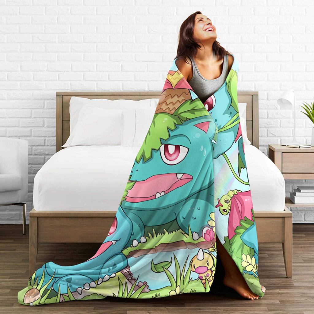 Soft Warm Blankets Child Decorative Bulbasaur =Manga Throw Blanket Flannel Bedspread For Home Decor Fashion Sofa Bed Cover
