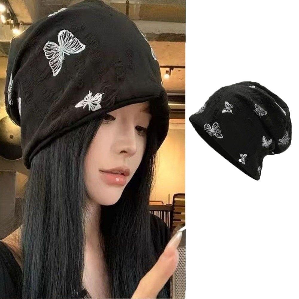 Thickened Butterfly Print Beanies Holes Plush Pullover Hat Soft Fleece Beanies Outdoor