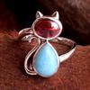 Кольцо с драгоценным камнем Larimar Red Garnet, кольцо из стерлингового серебра 925 пробы, кольцо с кошкой