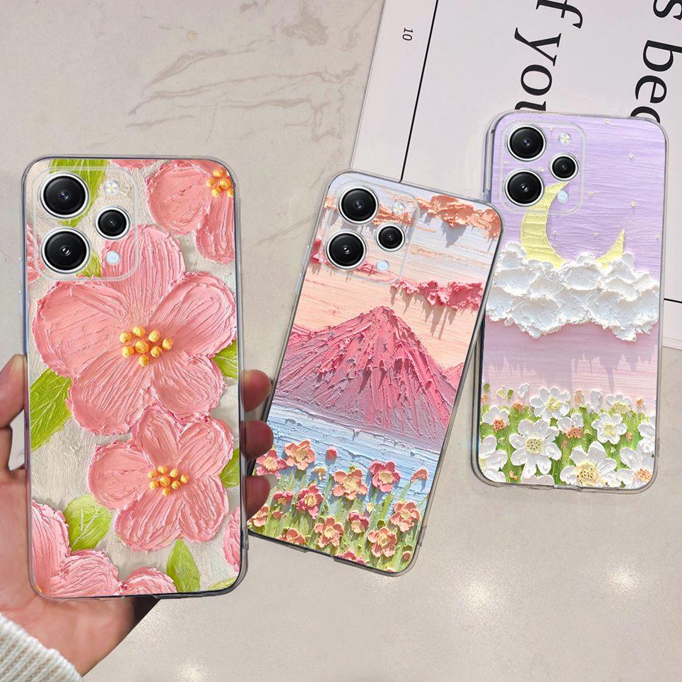 For Xiaomi Redmi 12 12c 4G Case Fashion Flower Dinosaur Soft Phone Cases For Xiaomi Redmi Note 12 Pro 4G Note 12 12s 4G Bumper