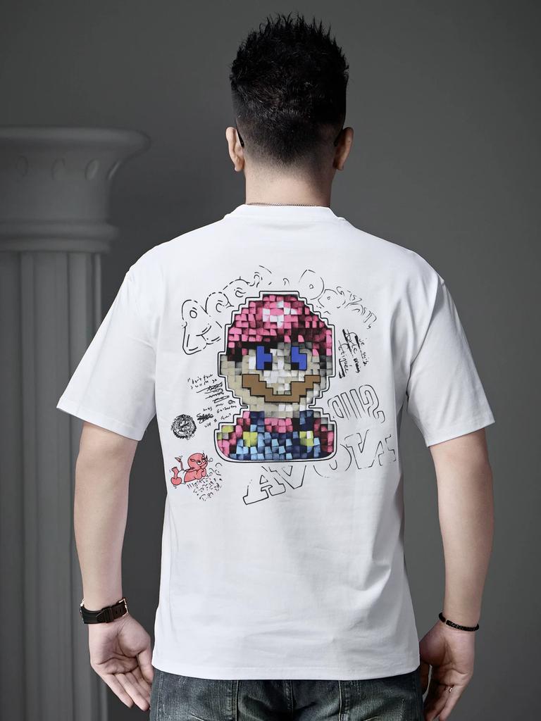 European Goods 2025 Summer New Fashion Brand Cartoon Character Printed Short-Sleeved T-Shirt Men's Casual Top Half-Sleeved T-Shirt