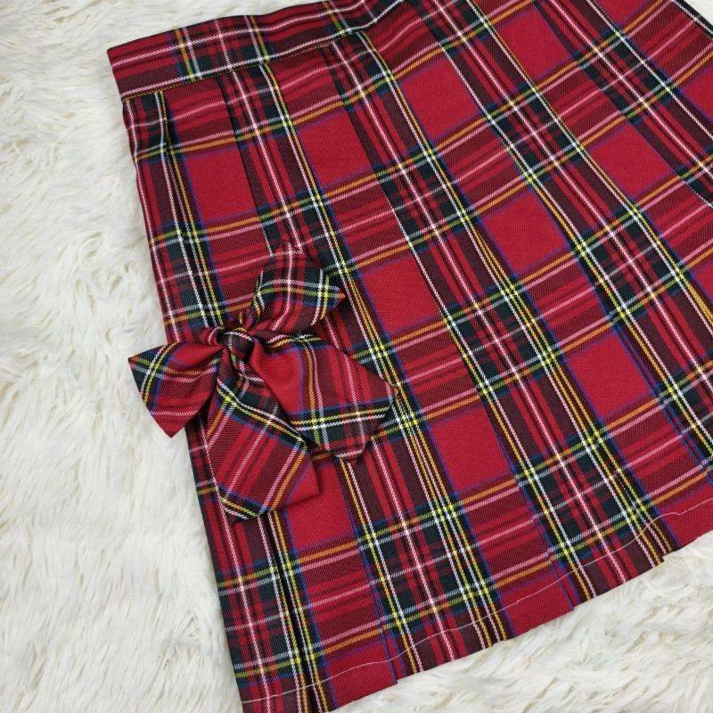 Красная клетчатая униформа короткая юбка с регулируемой талией плиссированная юбка завязка повседневная летняя одежда в стиле колледжа