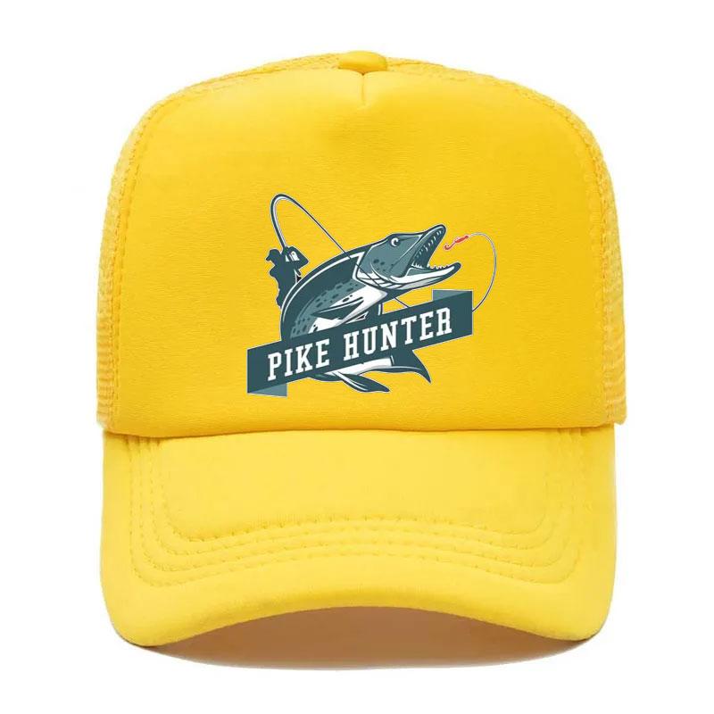 Крутая Trucker Hat с принтом Рыбак Охотник на Щуку Удочка Унисекс Сетчатые Кепки Рыболовные Приманки Поплавок Дышащая Бейсболка