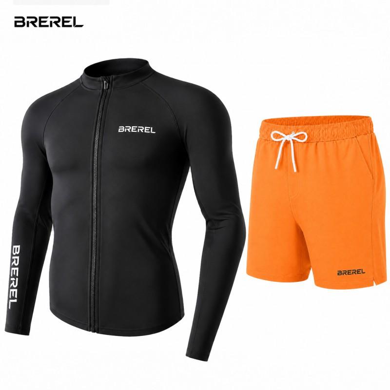 Mens UV Protection Rash Guard Set Long Sleeve Swim Shirt Quick-Dry Board Shorts Snorkeling Surfing Kayaking
