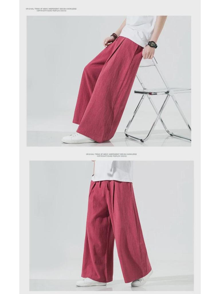 Мужские свободные повседневные брюки широкого покроя из китайского льна